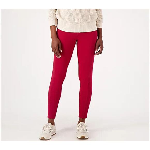 DENIM & CO. ACTIVE NEW $47 Duo Stretch Legging w/ Side Pocket Rhubarb PS - Picture 1 of 3